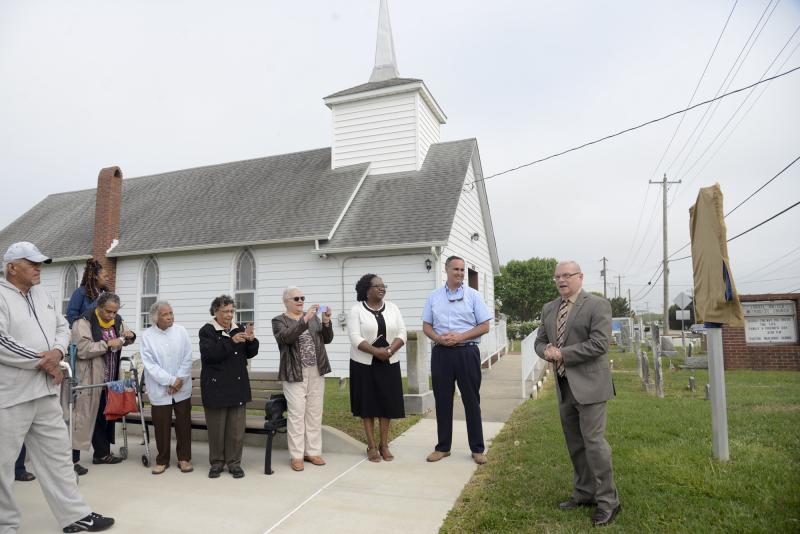 Delaware Public Archives Director Stephen M. Marz expresses the importance of commemorating the church. DENY HOWETH PHOTOS